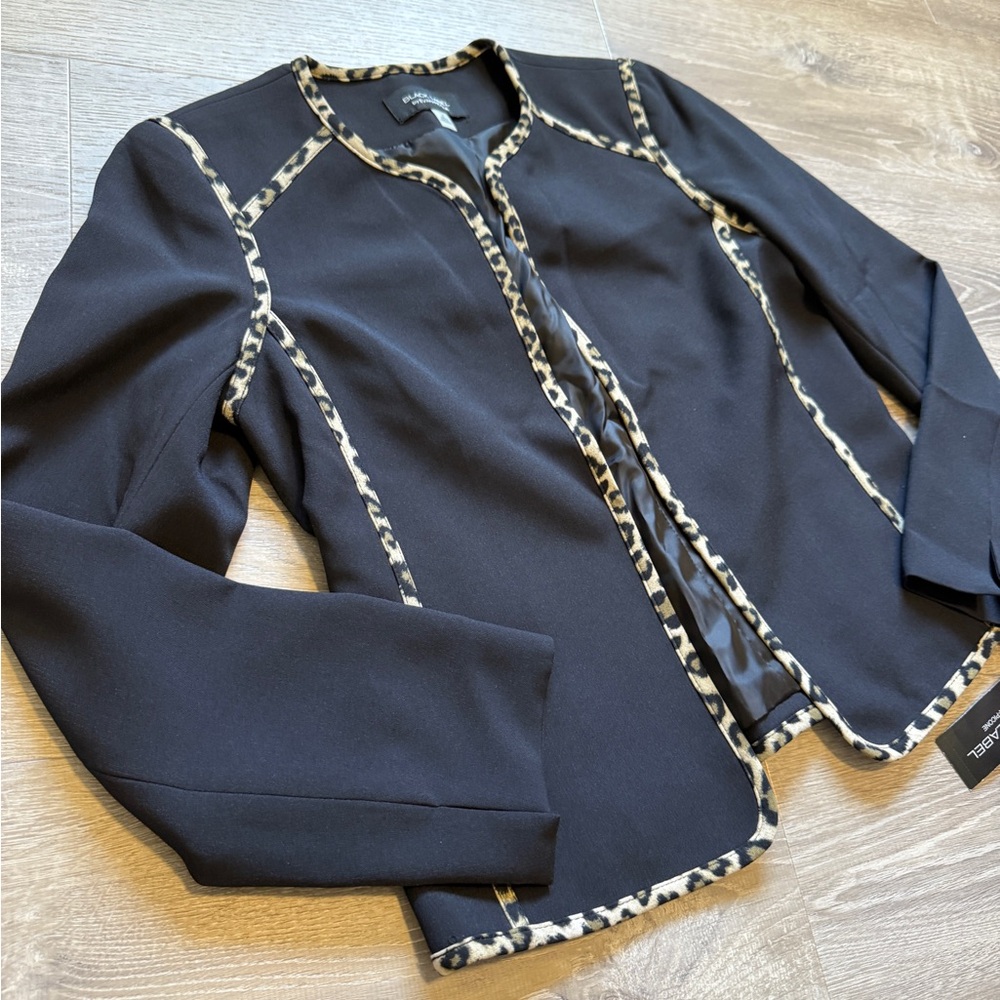 Black Leopard Trim Women's Jacket - Picture 2 of 11